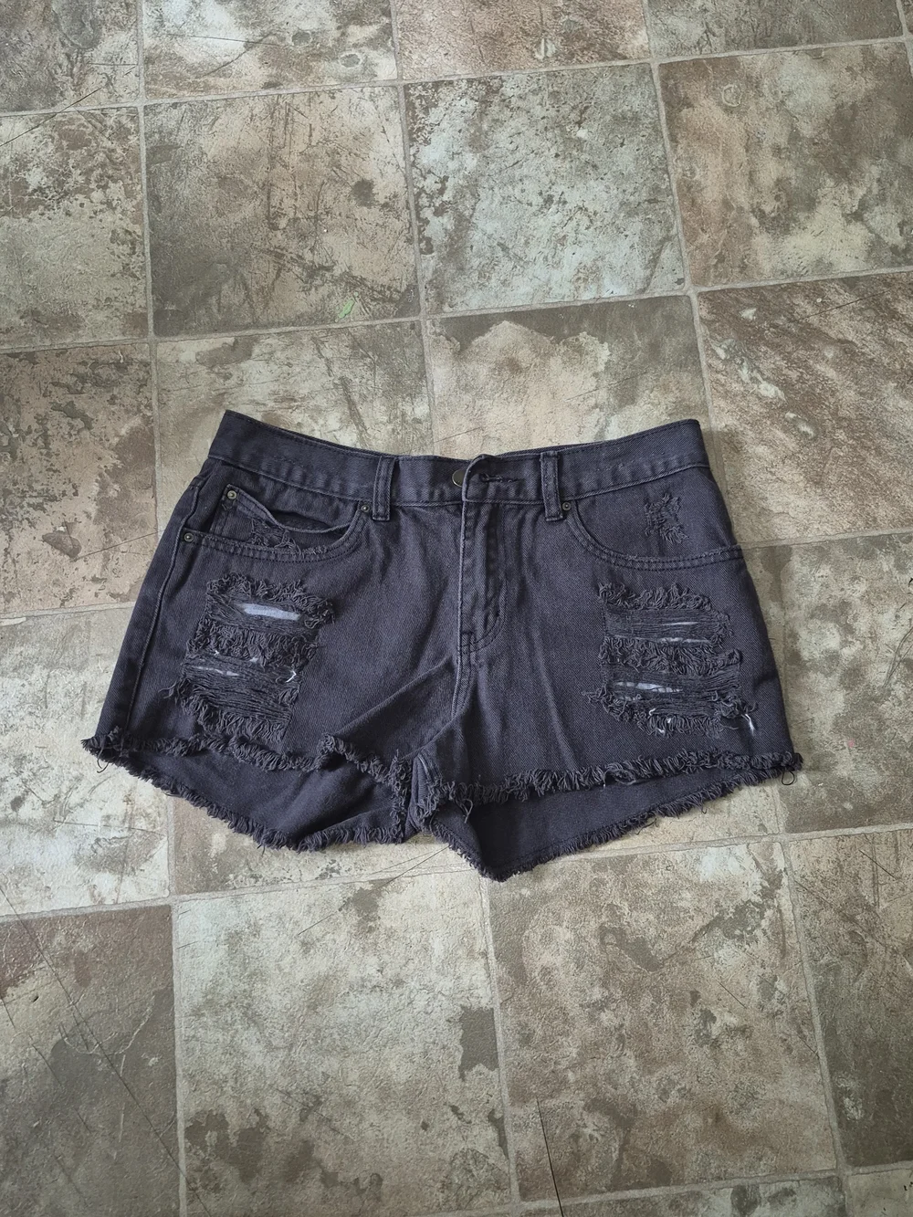 Billabong Black Distressed Frayed Denim Shorts
